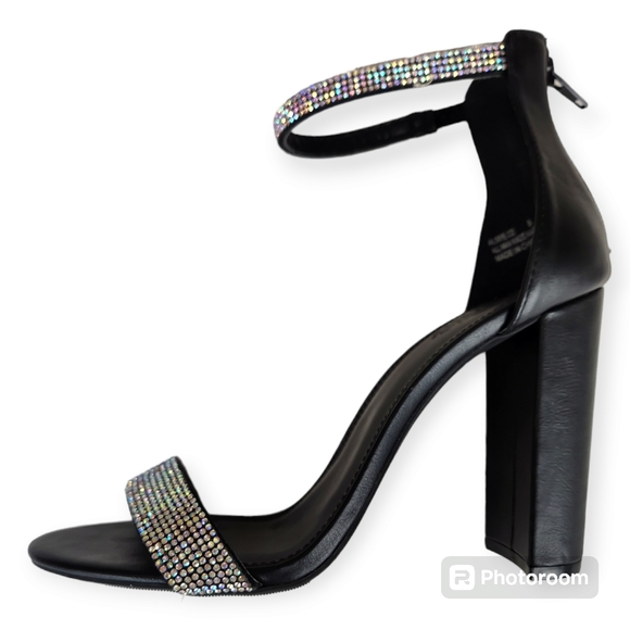 Charlotte Russe Black Sparkly Embellished ALMIE Heels Sandals Shoes Sz 8 - Picture 2 of 12